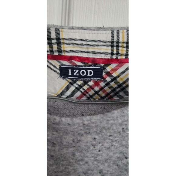 Izod Womens Lg? Gray Plaid Long Sleeve Scoop Neck Pullover Sweatshirt Tie Detail - Picture 4 of 9